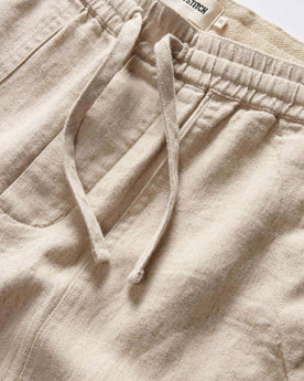 material shot of the waistband on The Breakwater Pant in Natural Herringbone, Bottoms by Taylor Stitch