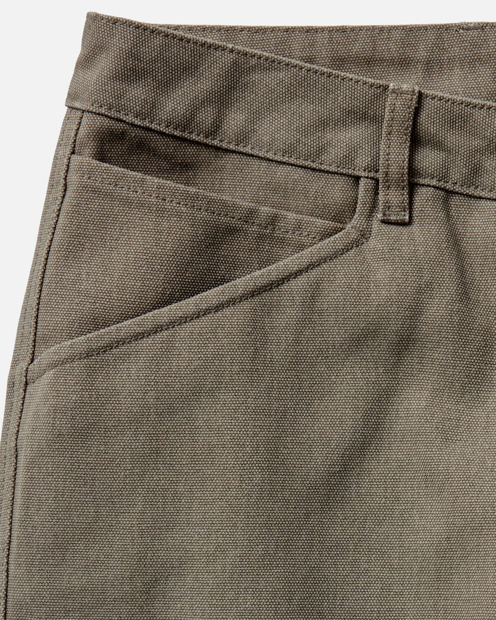 material shot of the waistband on The Camp Pant in Stone Chipped Canvas, Bottoms by Taylor Stitch