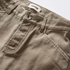 material shot of the waistband on The Camp Pant in Stone Chipped Canvas
