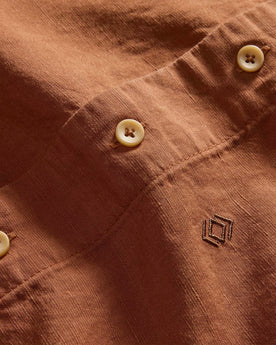 material shot of the buttons on The Conrad Shirt in Adobe Embroidery, Wovens by Taylor Stitch