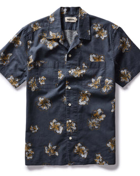 flatlay of The Conrad Shirt in Dark Blue Floral, Wovens by Taylor Stitch