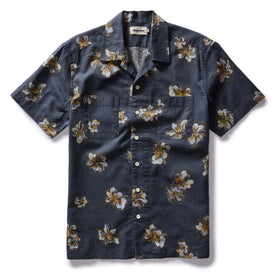 flatlay of The Conrad Shirt in Dark Blue Floral