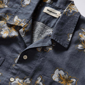 material shot of the collar on The Conrad Shirt in Dark Blue Floral
