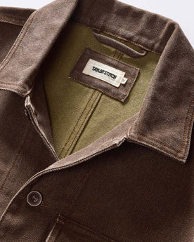 material shot of the collar on The Fremont Jacket in Aged Penny Chipped Canvas, Outerwear by Taylor Stitch
