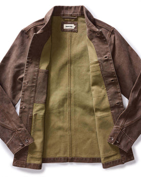 flatlay of The Fremont Jacket in Aged Penny Chipped Canvas open, Outerwear by Taylor Stitch