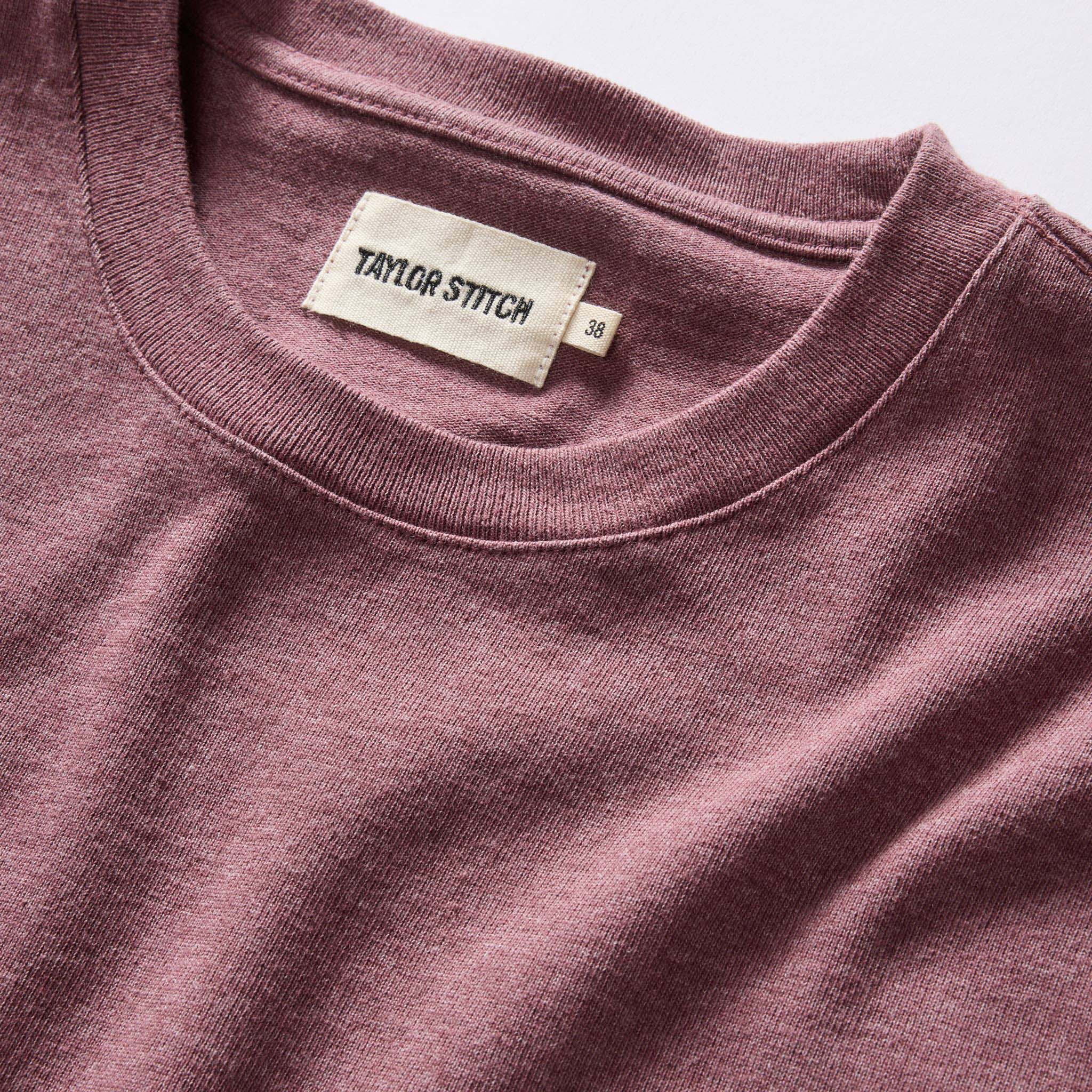 material shot of the collar on The Heavy Bag Tee in Dried Cherry, Knits by Taylor Stitch