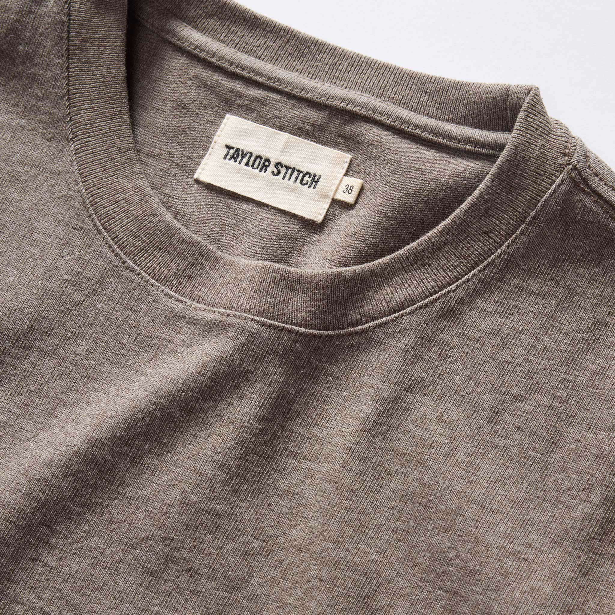 material shot of the collar on The Heavy Bag Tee In Smoked Olive, Knits by Taylor Stitch