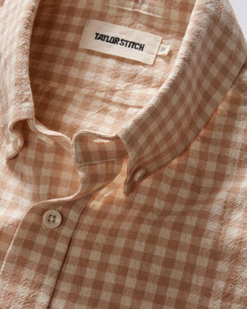 material shot of the collar on The Jack in Baked Clay Check, Wovens by Taylor Stitch