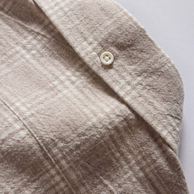 material shot of the back of the collar on The Jack in Heather Flax Plaid