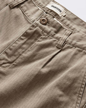 material shot of the waistband on The Matlow Short in Baked Soil Herringbone, Bottoms by Taylor Stitch