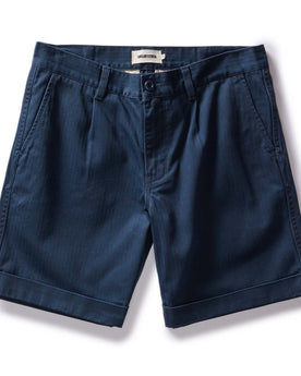 flatlay of The Matlow Short in Dark Navy Herringbone, Bottoms by Taylor Stitch