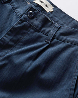 material shot of the waistband on The Matlow Short in Dark Navy Herringbone, Bottoms by Taylor Stitch
