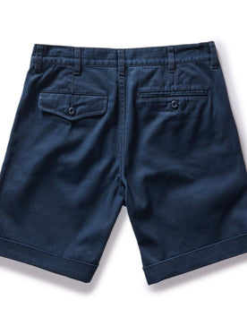 flatlay of the back pockets on The Matlow Short in Dark Navy Herringbone, Bottoms by Taylor Stitch
