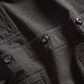 material shot of the buttons on The Ojai Jacket in Faded Black Seersucker