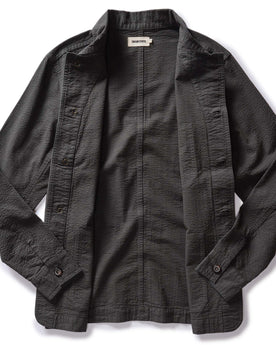 flatlay of the inside lining on The Ojai Jacket in Faded Black Seersucker, Outerwear by Taylor Stitch
