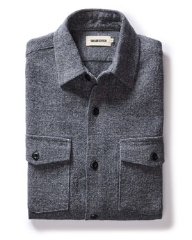 folded flatlay of The Point Shirt in Heather Blue Linen Tweed, Wovens by Taylor Stitch