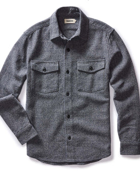 flatlay of The Point Shirt in Heather Blue Linen Tweed, Wovens by Taylor Stitch