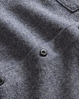 material shot of the buttons on The Point Shirt in Heather Blue Linen Tweed, Wovens by Taylor Stitch