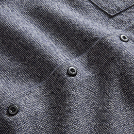 material shot of the buttons on The Point Shirt in Heather Blue Linen Tweed