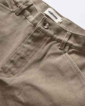 material shot of the waistband on The Camp Short in Stone Chipped Canvas, Bottoms by Taylor Stitch
