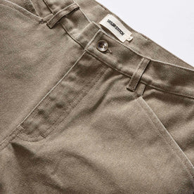 material shot of the waistband on The Camp Short in Stone Chipped Canvas