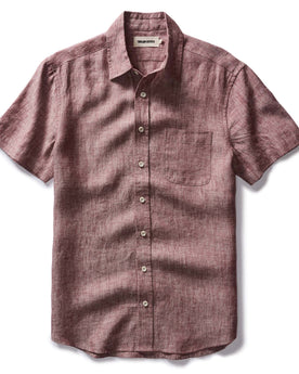 flatlay of The Short Sleeve California in Dried Cherry Hemp, Wovens by Taylor Stitch