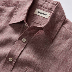 material shot of the collar on The Short Sleeve California in Dried Cherry Hemp