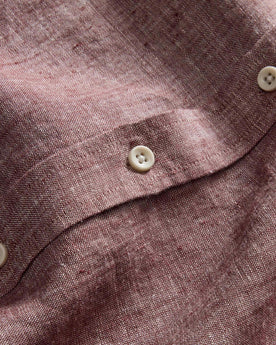 material shot of the buttons on The Short Sleeve California in Dried Cherry Hemp, Wovens by Taylor Stitch