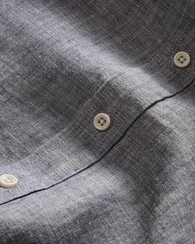 material shot of the buttons on The Short Sleeve California in Faded Navy Hemp, Wovens by Taylor Stitch