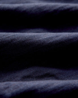 material shot of the fabric on The Short Sleeve California in Rinsed Indigo Slub, Knits by Taylor Stitch