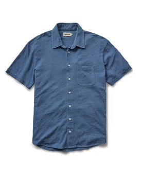 flatlay of The Short Sleeve California in Washed Indigo Slub, Wovens by Taylor Stitch