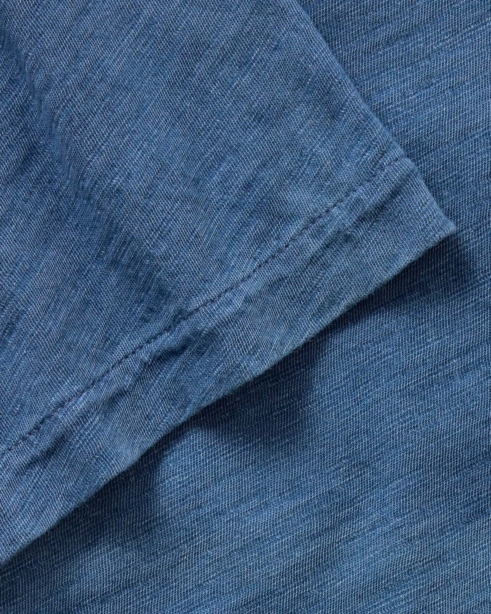 material shot of the collar on The Short Sleeve California in Washed Indigo Slub, Wovens by Taylor Stitch