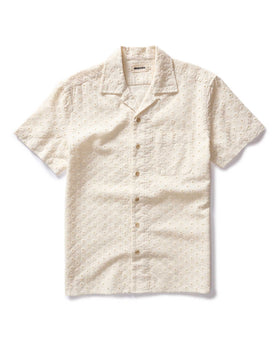flatlay of The Short Sleeve Hawthorne in Vintage White Embroidered Eyelet, Wovens by Taylor Stitch