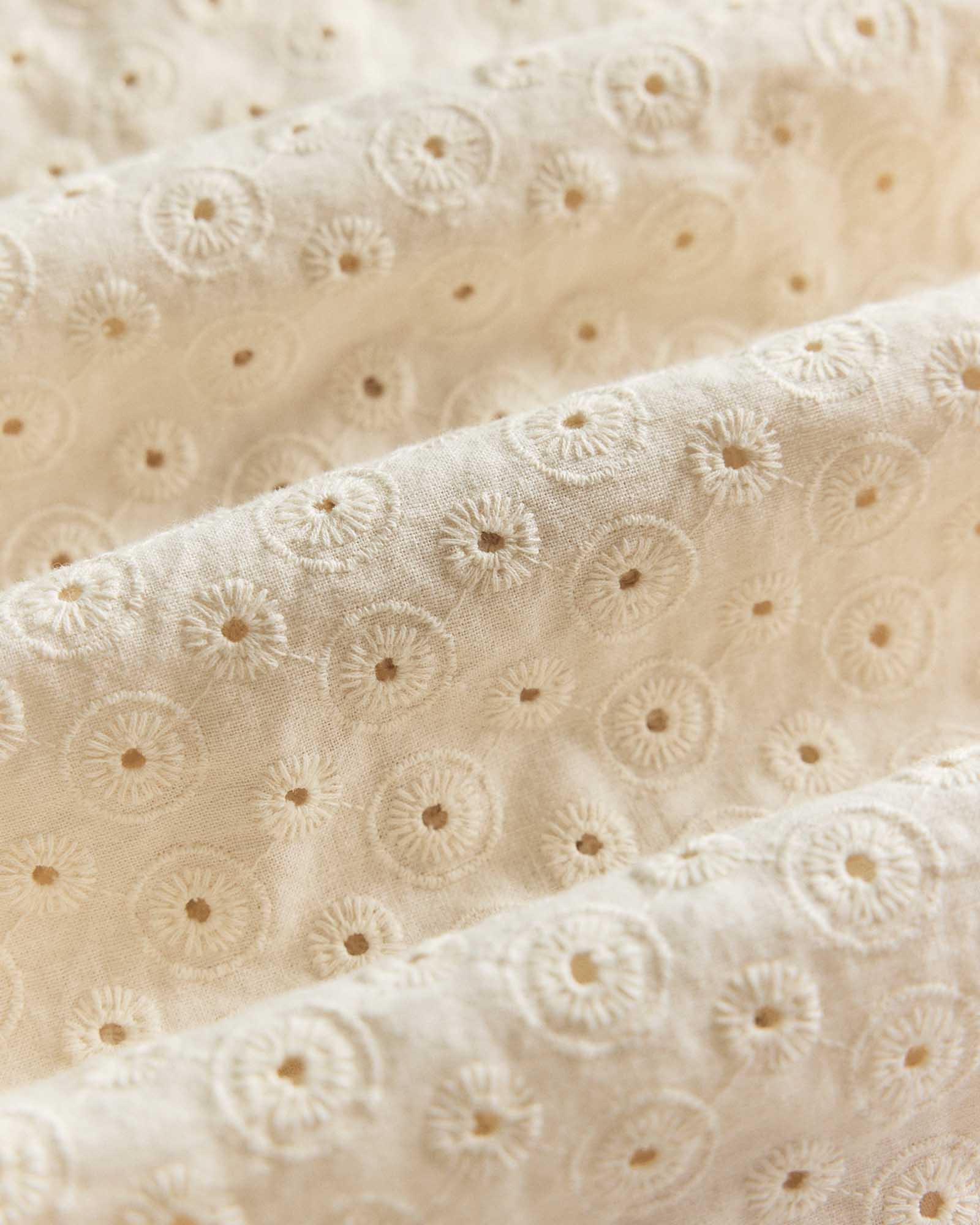 material shot of fabric on The Short Sleeve Hawthorne in Vintage White Embroidered Eyelet, Wovens by Taylor Stitch