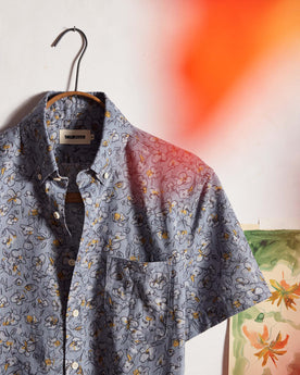 editorial image of The Short Sleeve Jack in Light Blue Floral on a hanger, Wovens by Taylor Stitch