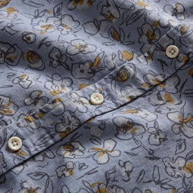 material shot of the buttons on The Short Sleeve Jack in Light Blue Floral