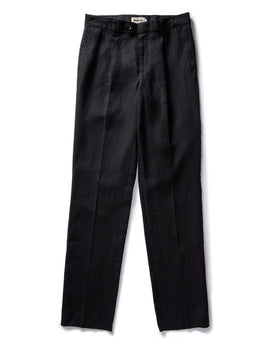flatlay of The Thomas Trouser in Coal Linen Twill, Bottoms by Taylor Stitch