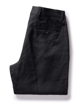 folded flatlay of the back of The Thomas Trouser in Coal Linen Twill, Bottoms by Taylor Stitch
