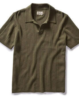 flatlay of The Valencia Sweater Polo in Cilantro Rib, Knits by Taylor Stitch