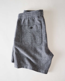 flatlay of the back of The Apres Short in Navy Linen Tweed folded, Bottoms by Taylor Stitch