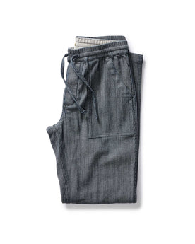 folded flatlay of The Breakwater Pant in Rinsed Indigo Stripe, Bottoms by Taylor Stitch