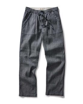 flatlay of The Breakwater Pant in Rinsed Indigo Stripe, Bottoms by Taylor Stitch