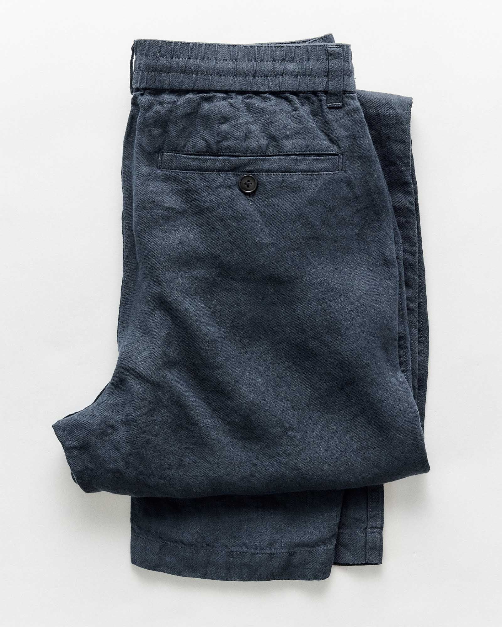 folded flatlay of the back of The Easy Pant in Navy Linen, Bottoms by Taylor Stitch