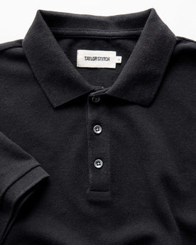 material shot of the collar on The Pacific Polo in Black Indigo Pique, Knits by Taylor Stitch