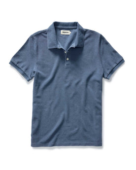 flatlay of The Pacific Polo in Washed Indigo Pique, Knits by Taylor Stitch