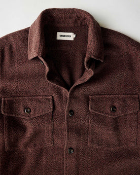 flatlay of The Point Shirt in Burgundy Linen Tweed, Wovens by Taylor Stitch