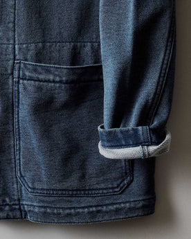 material shot of the sleeves on The Primer Jacket in Washed Indigo Terry, Outerwear by Taylor Stitch