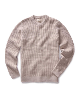 flatlay of The Ranger Sweater in Heather Fog Linen Waffle, Knits by Taylor Stitch