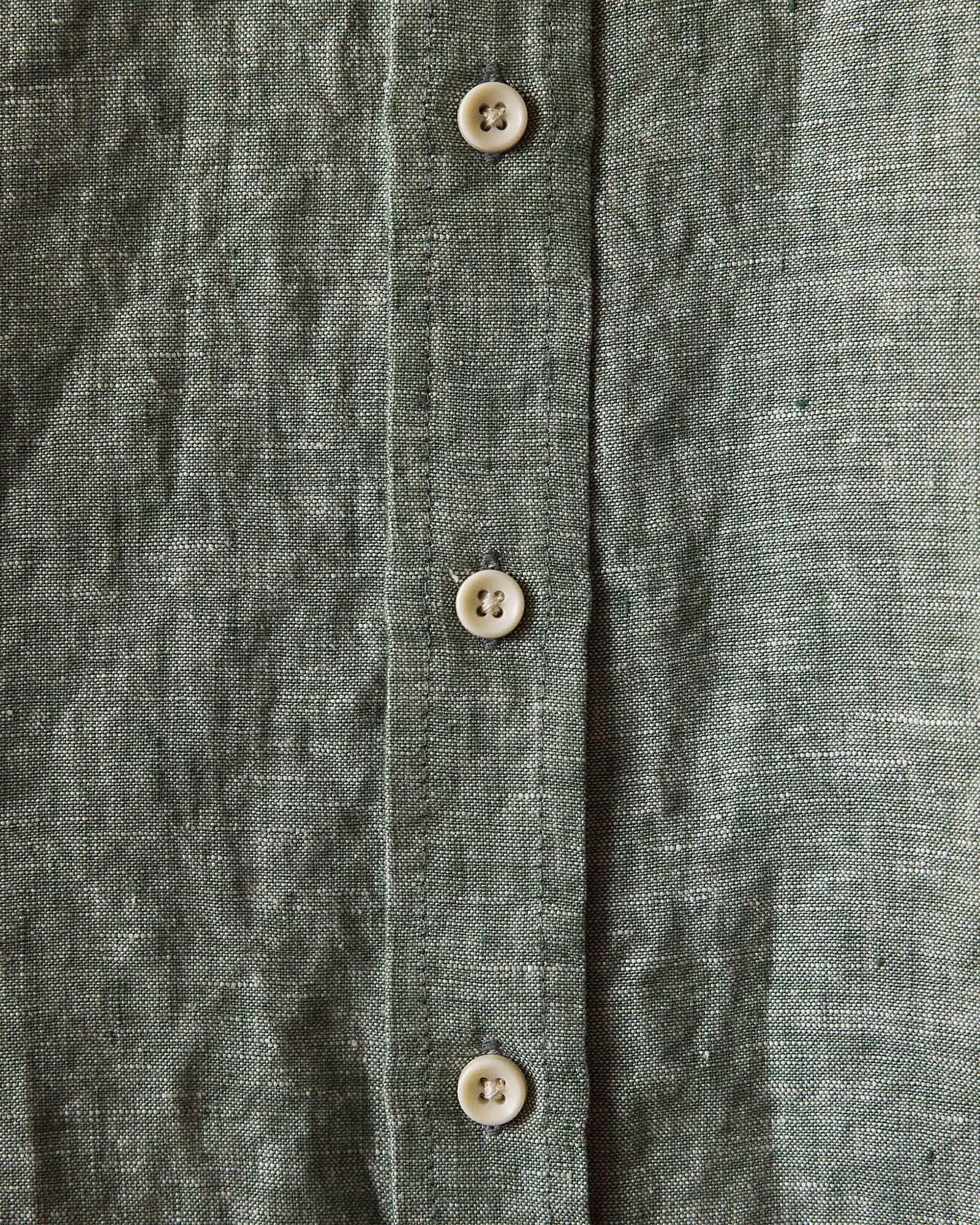 material shot of the buttons on The Short Sleeve California in Cilantro Hemp, Wovens by Taylor Stitch
