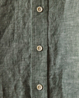 material shot of the buttons on The Short Sleeve California in Cilantro Hemp, Wovens by Taylor Stitch